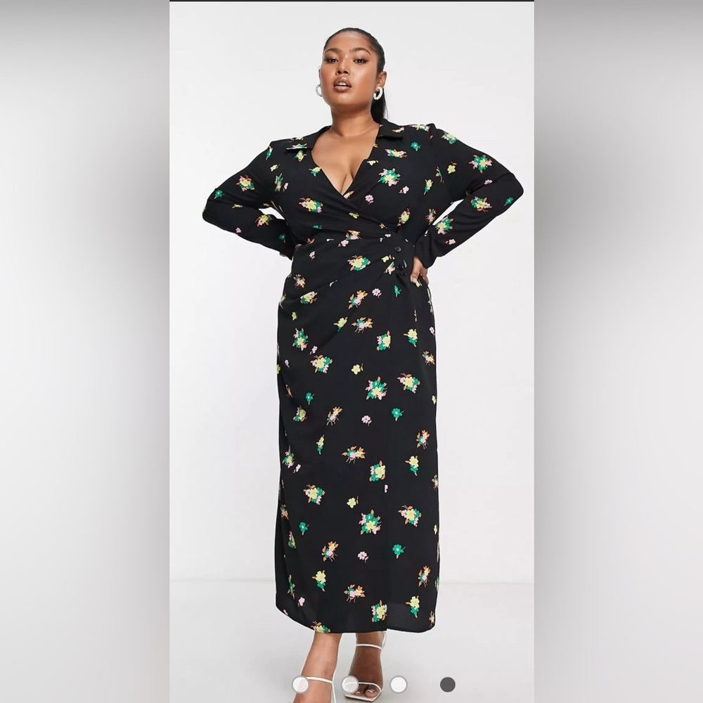 Asos Design Ruched Front Button Up Wrap Shirt Mid… - image 2